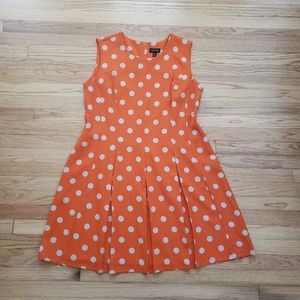 Voir Voir Orange Tan Polka Dot Pleated Dress